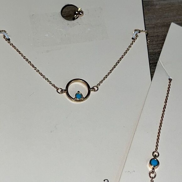 Necklace And Bracelet Set Gold Tone With Turquoise Colored Bead NWT - Picture 2 of 5